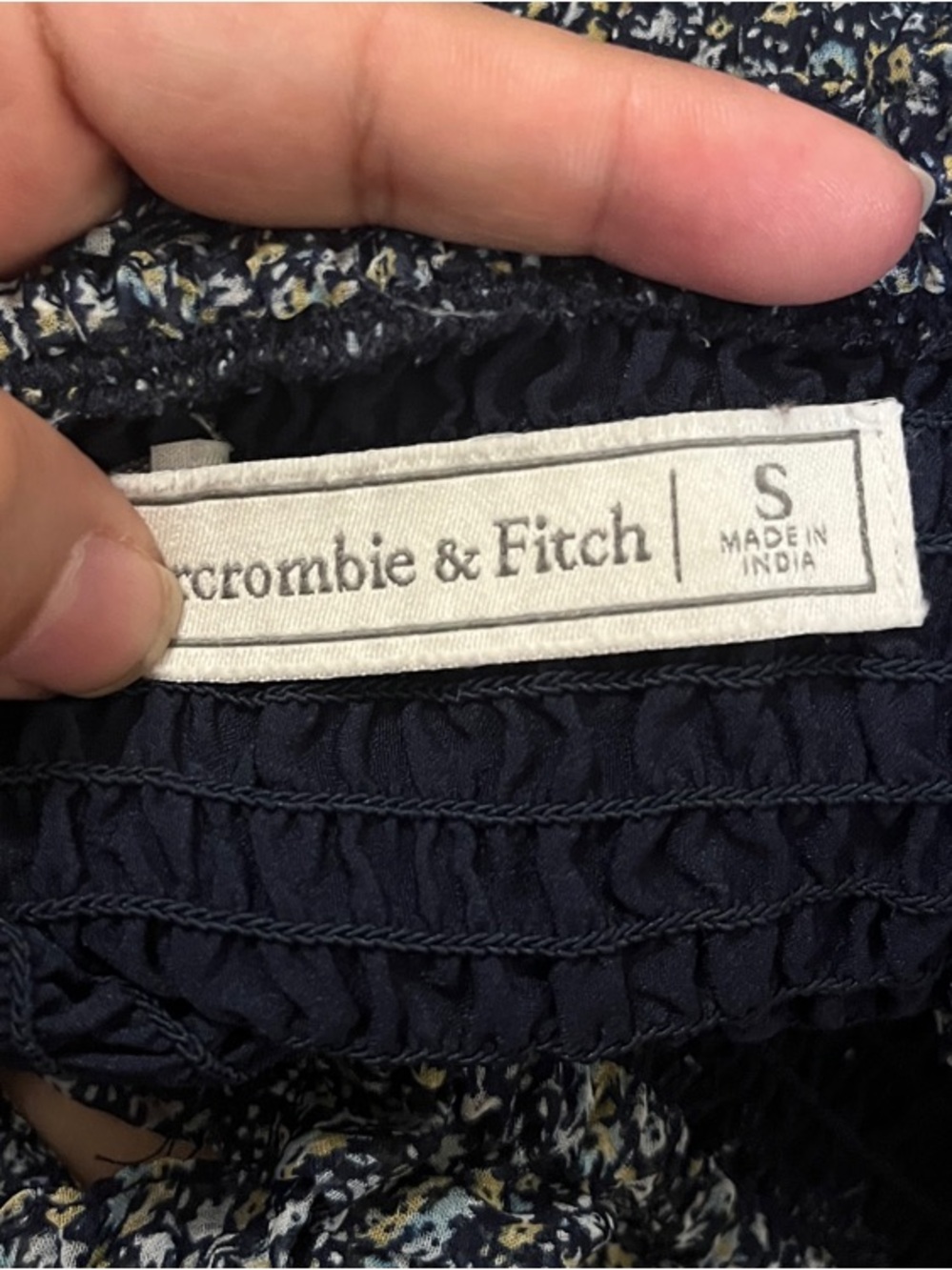 Abercrombie & Fitch Navy Blue Smocked Cropped Tank with Ruffle Straps - Picture 7 of 7